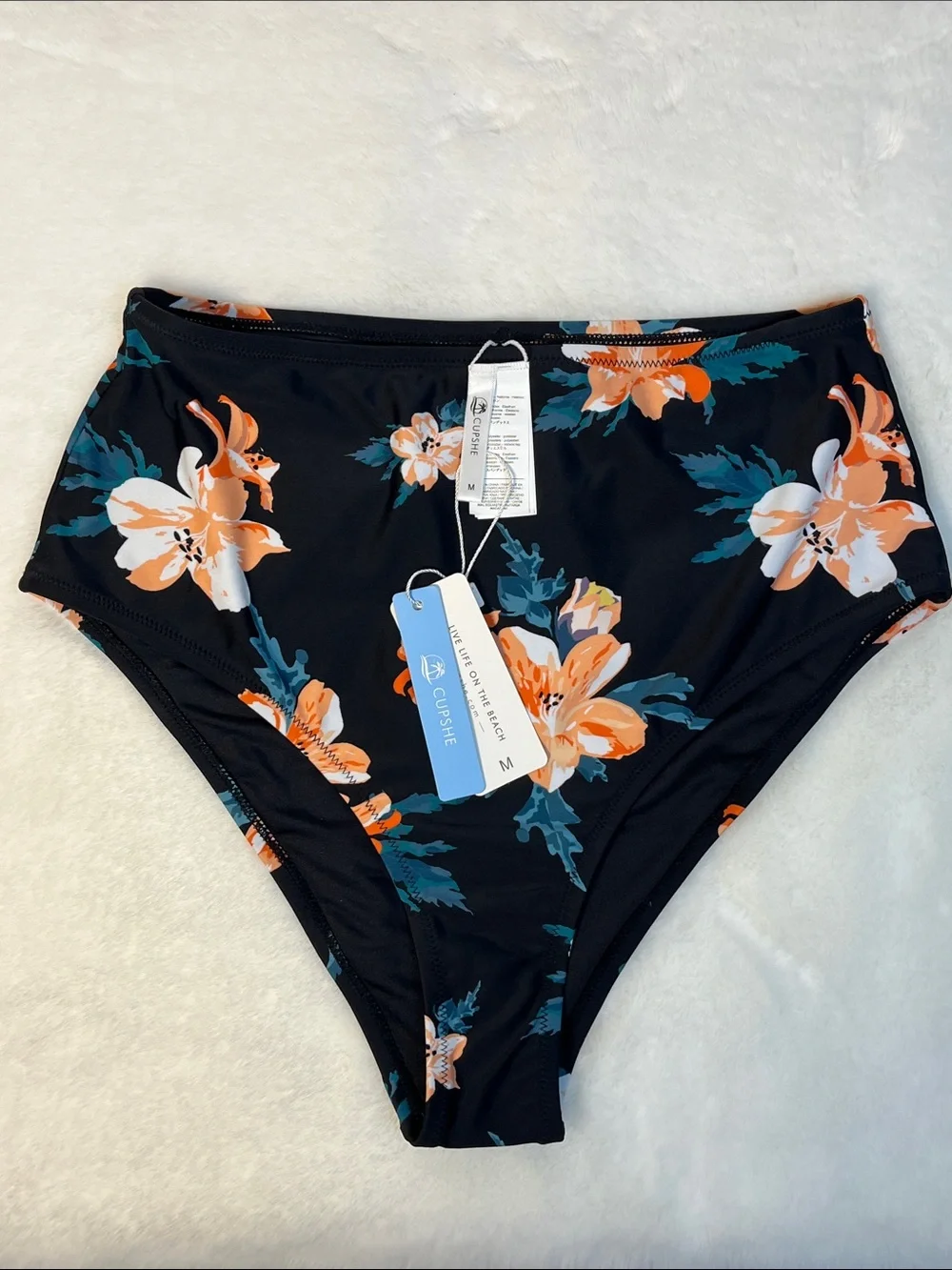 Cupshe black with peach and white flowers bikini bottom
